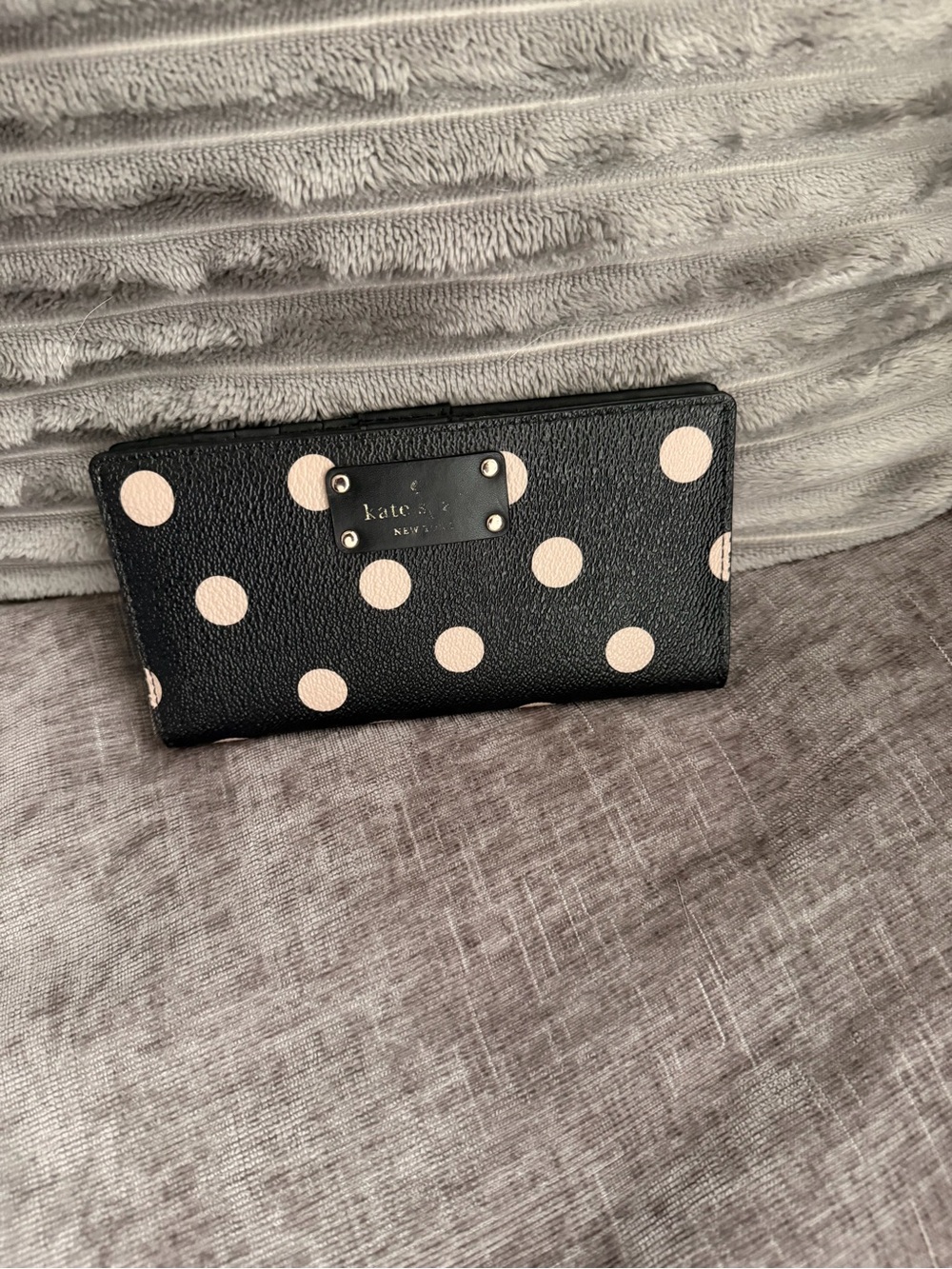 kate spade Black wallet with light pink polka dots